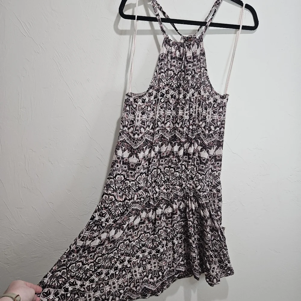 Free People Dress Medium Simone Batik Print Drop Cinched Waist Halter Mini Boho